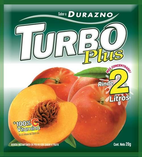 JUGO POLVO  DURAZNO TURBO 20GR RINDE 2LT          